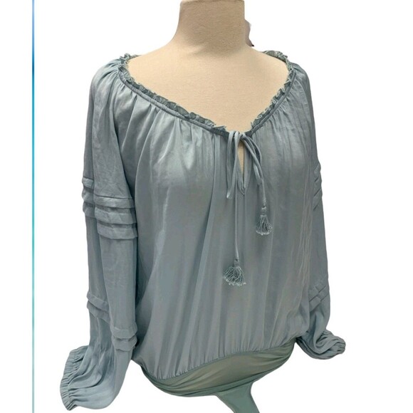 Free People Intimately All Tucks Sage Puff Sleeve Bodysuit Women’s Size M - Picture 2 of 7